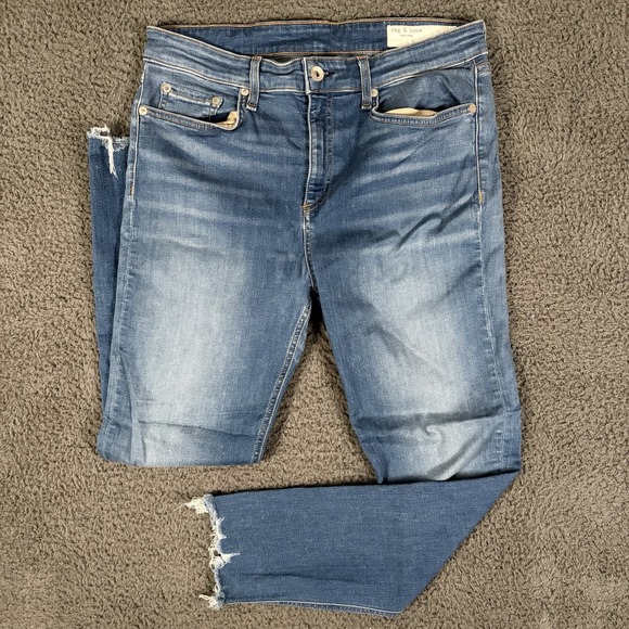 Rag and Bone Jeans Womens 32 Blue Crop Raw Hem Stretch Comfort - Picture 1 of 10